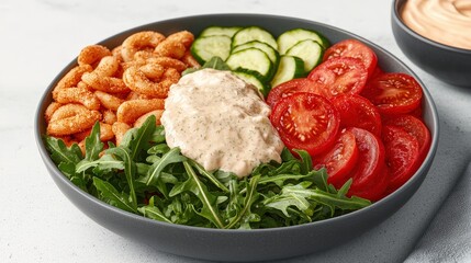 Fresh Arugula Salad with Tomatoes  Cucumber  and Creamy Dressing