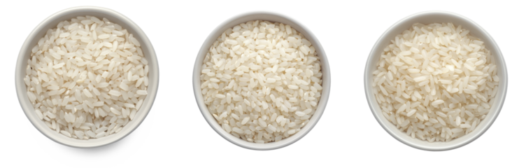 High-Quality PNG of Uncooked dry rice in white bowl isolated on white. Top view. – High Resolution
