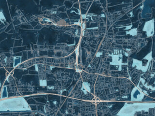 Painterly Style City Map of Langenhagen, Germany in a Blue Color Scheme.