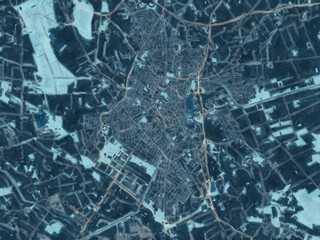 Painterly Style City Map of Nordhorn, Germany in a Blue Color Scheme.