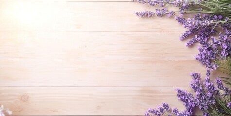 Obraz premium A serene arrangement of lavender flowers on a wooden surface, evoking calmness.