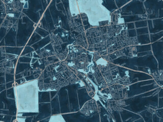 Painterly Style City Map of Wolfenbuttel, Germany in a Blue Color Scheme.