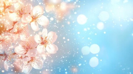 A serene background featuring cherry blossoms and soft bokeh lights.