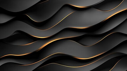 Abstract Black and Gold Wavy Design with 3D Effect