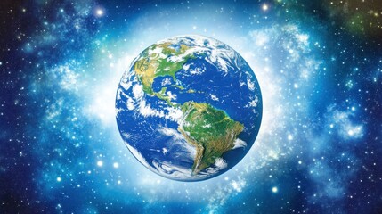 Fototapeta premium A blue planet Earth with clouds in a field of stars.