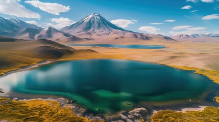 Obraz premium Serene mountain lake with reflections and boats, surrounded by forested peaks during sunset.