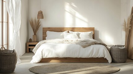 Elegant and Cozy Modern Bedroom Interior Design with Stylish Decor, mockup, poster and Background