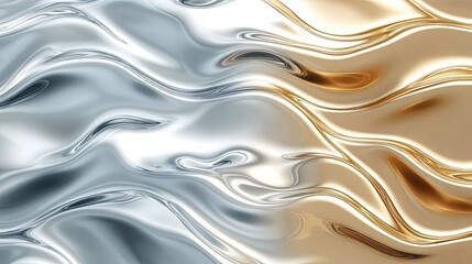 Abstract Swirling Metallic Silver and Gold Liquid