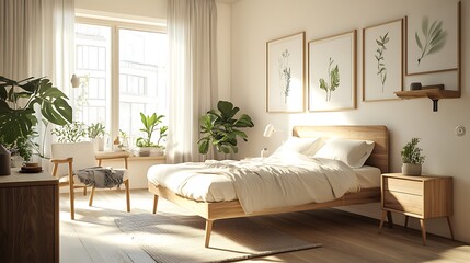 Elegant and Cozy Modern Bedroom Interior Design with Stylish Decor, mockup, poster and Background