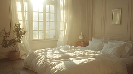 Elegant and Cozy Modern Bedroom Interior Design with Stylish Decor, mockup, poster and Background