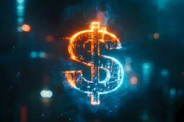 
Augmented reality hologram image showing dollar symbol. 