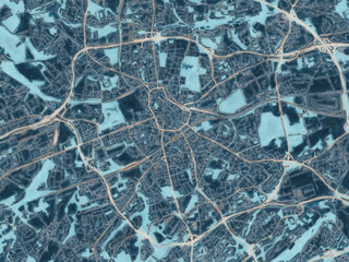 Painterly Style City Map of Bochum, Germany in a Blue Color Scheme.