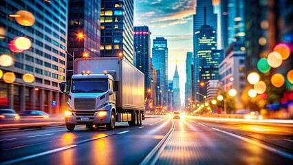 Fototapeta premium Urban Truck Scene with Bokeh Effect for City Life Photography