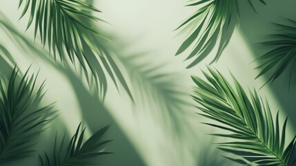 A serene arrangement of green palm leaves casting shadows on a light background.