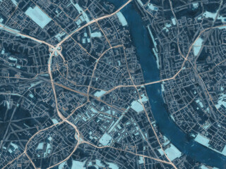 Painterly Style City Map of Bonn, Germany in a Blue Color Scheme.