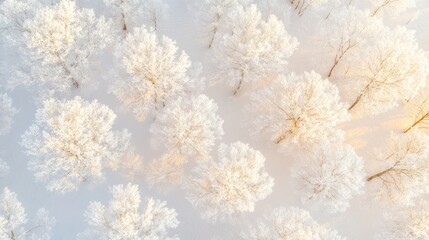 Aerial view of snow-covered trees creating a serene winter landscape.