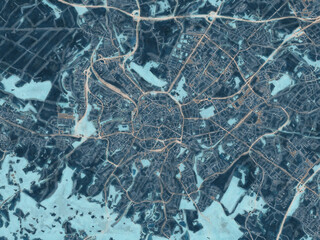 Painterly Style City Map of Aachen, Germany in a Blue Color Scheme.