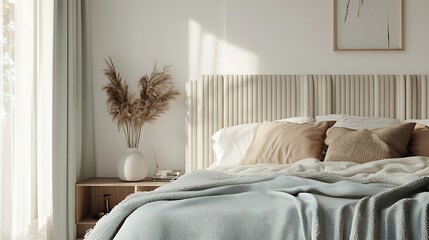 Elegant and Cozy Modern Bedroom Interior Design with Stylish Decor, mockup, poster and Background