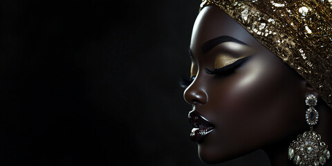 Afro-American female model in a black background