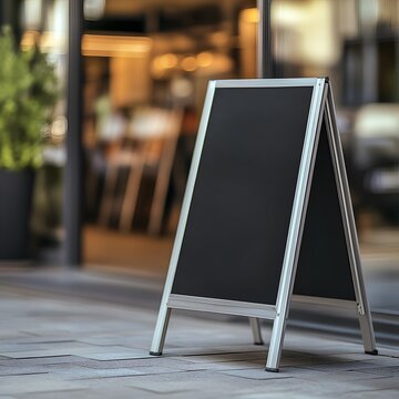 Blank A-Frame Chalkboard Sign: A blank canvas for your message.  This A-frame chalkboard sign stands ready to attract attention with its classic black surface and sleek design.