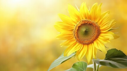 Obraz premium A vibrant sunflower in soft focus against a warm, blurred background.