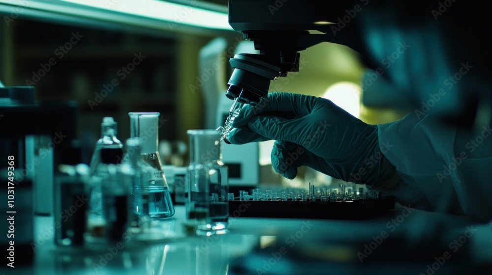 Poster A Scientist Using a Microscope in a Laboratory Setting