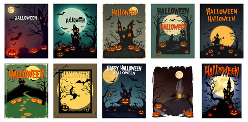 set of halloween banners isolated on transparent background