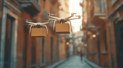 Modern technological delivery innovation - drone fast delivery concept