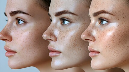 Obraz premium Time-lapse video of melasma fading after facial treatments, showing dark spots gradually lightening over time with clear before-and-after results