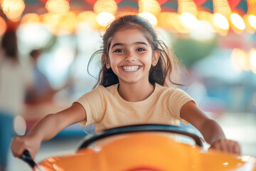 indian girl enjoying on bumper car