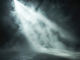 A dramatic spotlight shining through mist, creating an atmospheric, cinematic scene filled with mystery and anticipation
