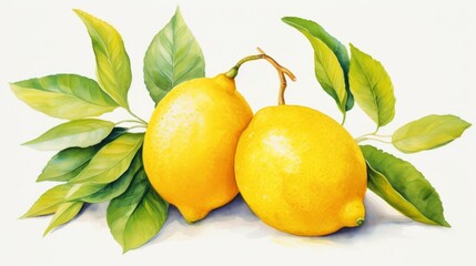 Vibrant Watercolor Lemons with Blossoms and Leaves