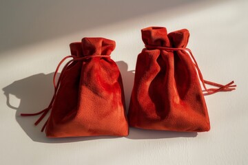 Red Velvet Drawstring Pouches on a White Background