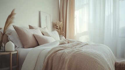 Elegant and Cozy Modern Bedroom Interior Design with Stylish Decor, mockup, poster and Background