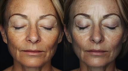 Before-and-after images of skin affected by melasma and texture issues, showcasing how Botox and spot reduction create an even, wrinkle-free complexion
