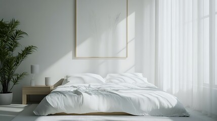 Elegant and Cozy Modern Bedroom Interior Design with Stylish Decor, mockup, poster and Background