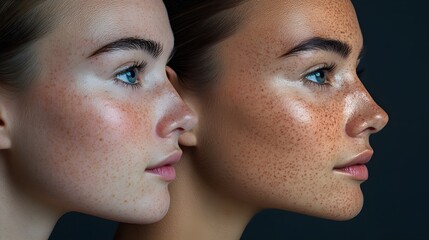 Melasma fading time-lapse, tracking the progress of facial treatments as dark spots lighten, ending with smooth, even skin in a dramatic before-and-after