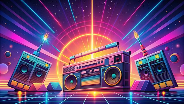 Vibrant 80s Style Illustration for Back to 80s Banner Design, Nostalgic and Colorful Retro Theme