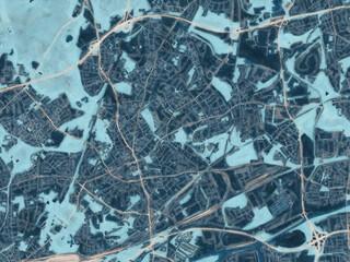 Painterly Style City Map of Bottrop, Germany in a Blue Color Scheme.