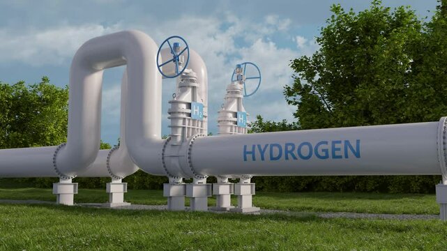 Hydrogen pipeline is an example of the transition of the energy sector to the use of safe and environmentally friendly energy sources. The frame captures the area after the predawn rain. 3D render