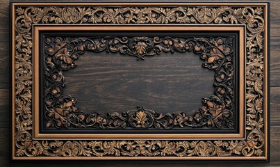 Ornate wooden frame with an empty space.