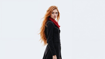 Fototapeta premium Confident Businesswoman with Red Hair and Stylish Scarf