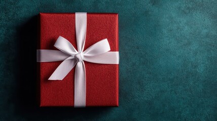 Classic red gift box with a white ribbon, perfect for holiday celebrations and customizable text space.