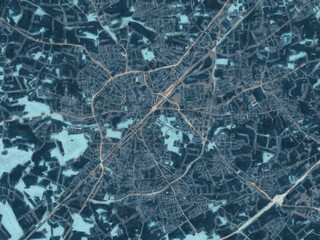 Painterly Style City Map of Gutersloh, Germany in a Blue Color Scheme.