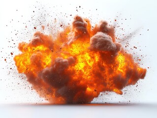 dramatic explosion captured in vivid detail, isolated on a stark white background. the powerful imagery conveys energy and intensity while highlighting the contrast between chaos and simplicity