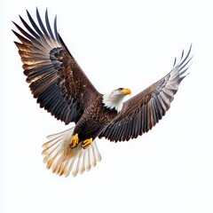 Obraz premium Majestic Bald Eagle in Flight Isolated on White Background