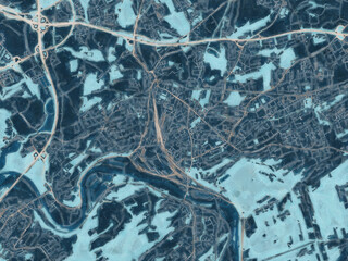 Painterly Style City Map of Witten, Germany in a Blue Color Scheme.