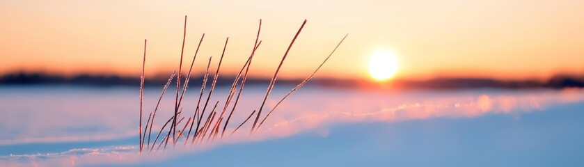 Obraz premium The first light of dawn illuminating a fresh snow-covered landscape, a crisp and refreshing winter morning