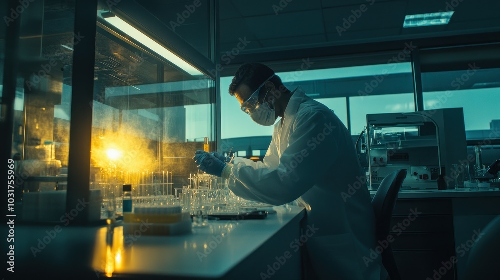 Poster Scientist Working With Test Tubes in a Laboratory
