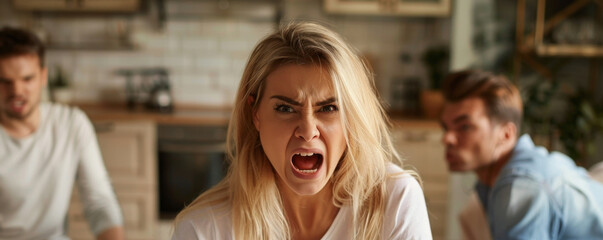 Fototapeta premium attractive angry couple fighting and shouting at each other